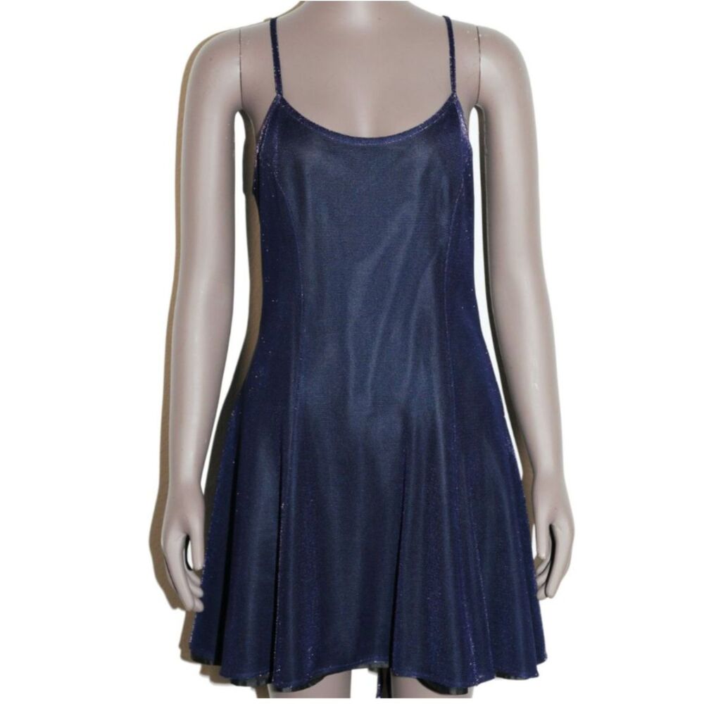 Purple Metallic‎ Slip Mini Dress Medium Cami Fit Flare Y2K Party Club Night Out